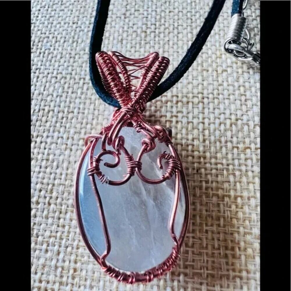 Grey Agate Cabochon Cooper Wrapped Handmade Double Bale 16” 3” Extender New
